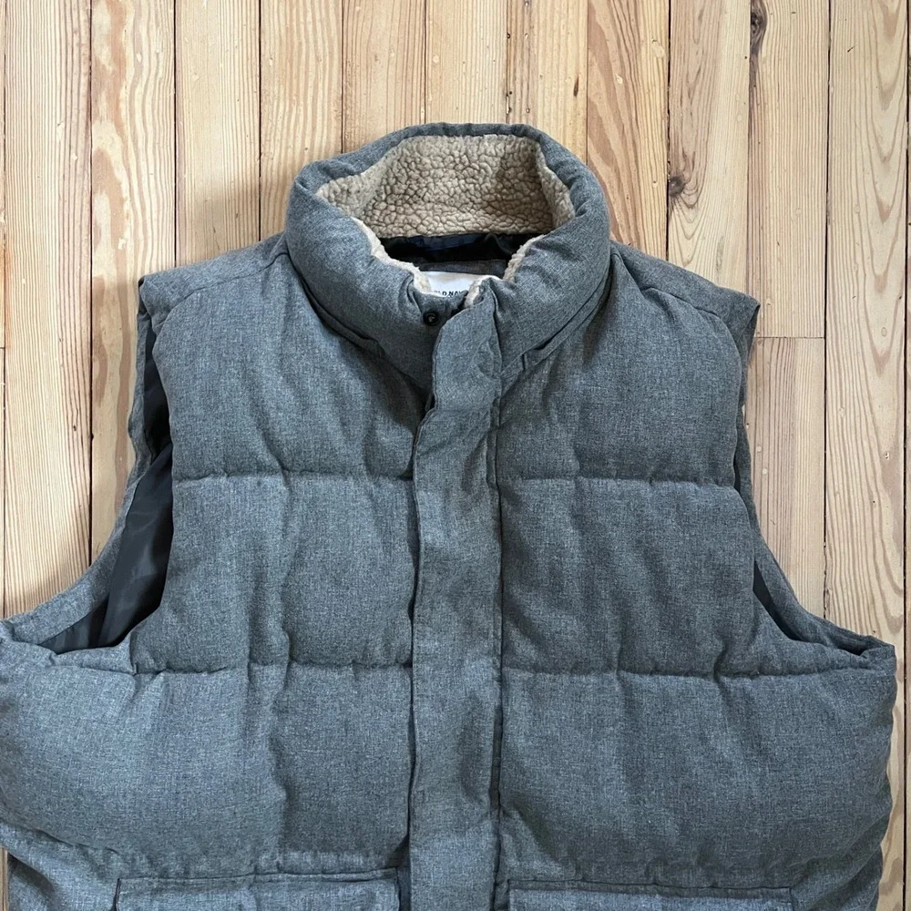Old Navy Mens Puffer Vest Sherpa‎ Lined Collar Gray Padded Full Zip Pockets XL